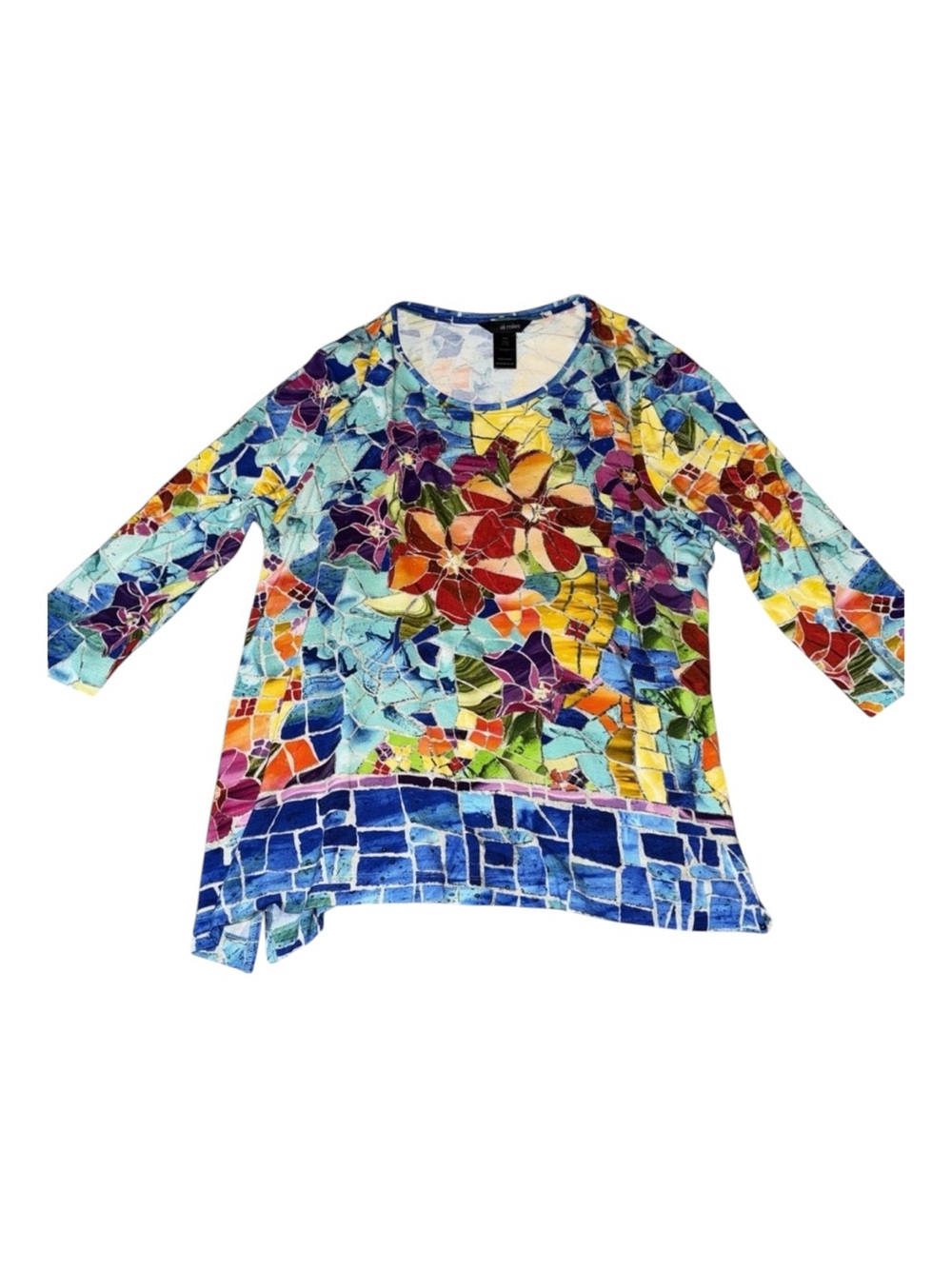 Ali Miles Floral Mosaic Rhinestone Tunic Top PXL Petite XL Multi Color‎ Knit